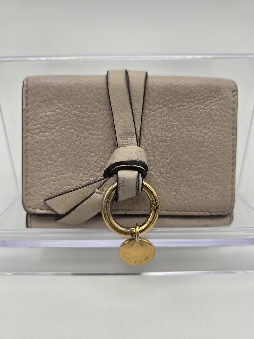 Authentic Chloe Grained Calfskin Alphabet Compact Wallet Blush Nude